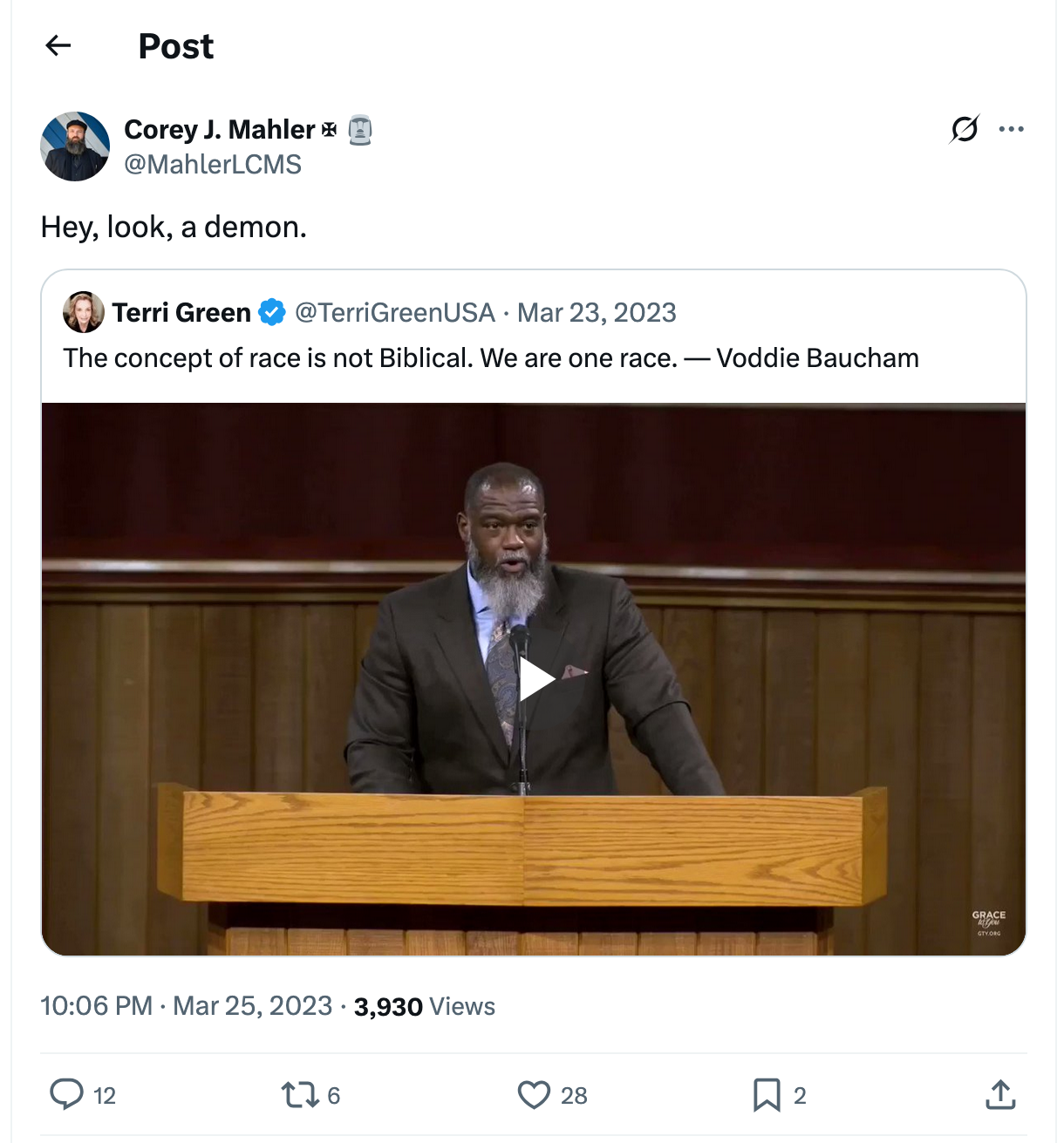 Post [143] by Corey J. Mahler ✠ on 03/23/2023