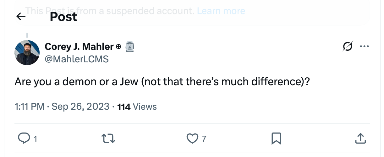 Post [145] by Corey J. Mahler ✠ on 09/26/2023