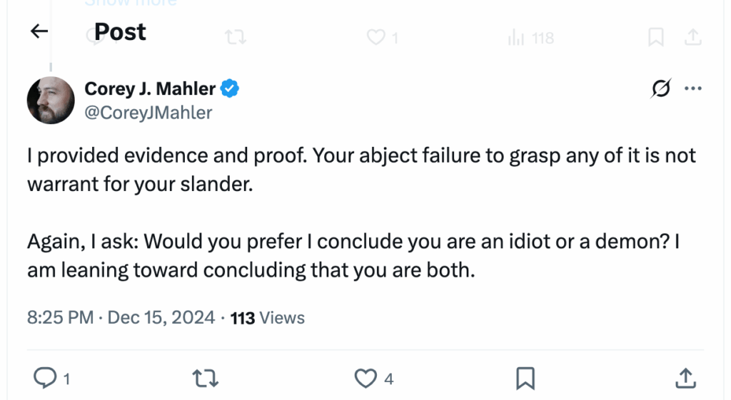 Post [9] by Corey J. Mahler on 12/16/2024