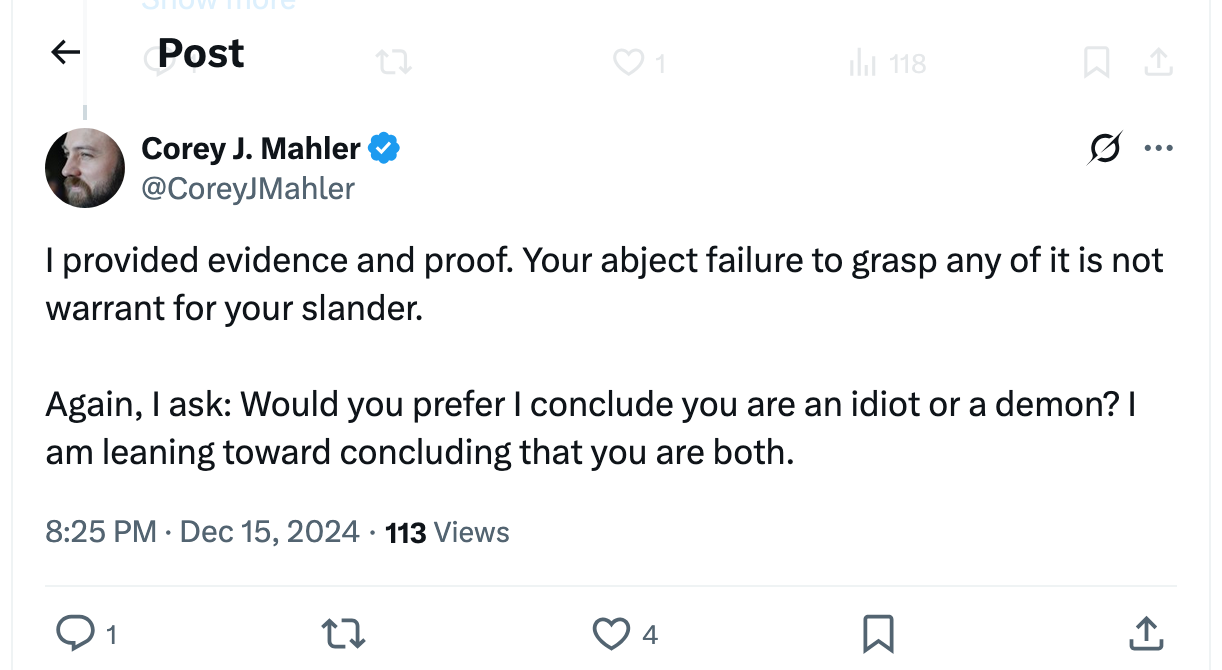 Post [9] by Corey J. Mahler on 12/16/2024