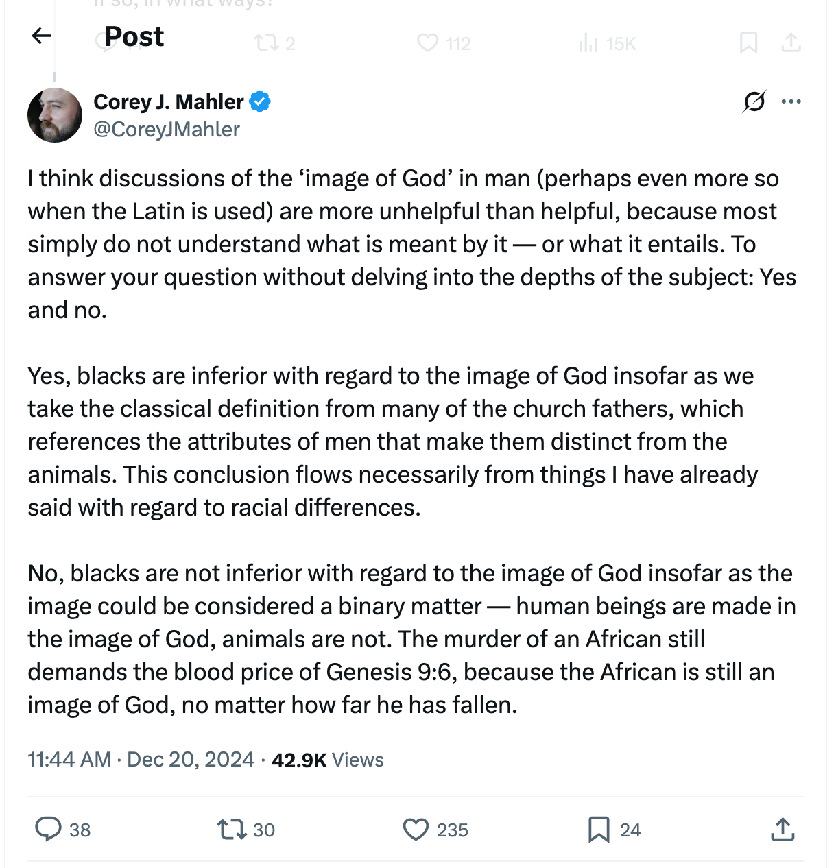 Post [11] by Corey J. Mahler on 12/18/2024