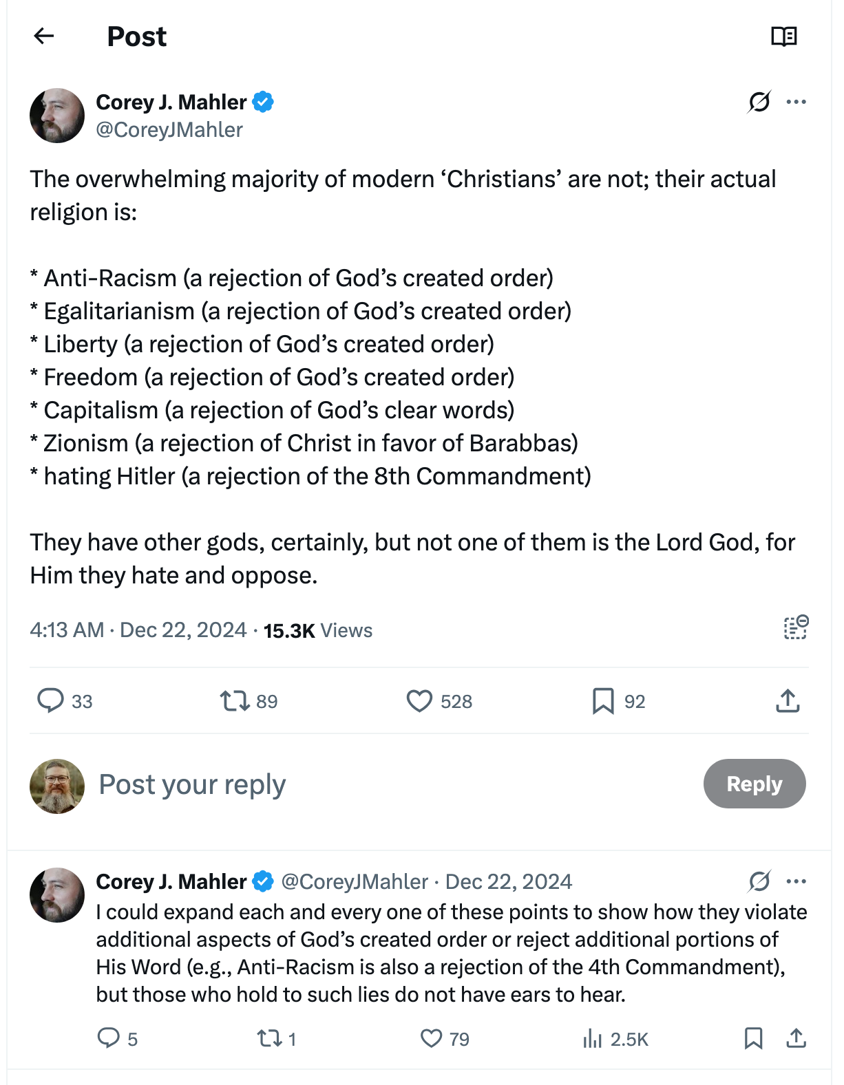 Post [13] by Corey J. Mahler on 12/22/2024