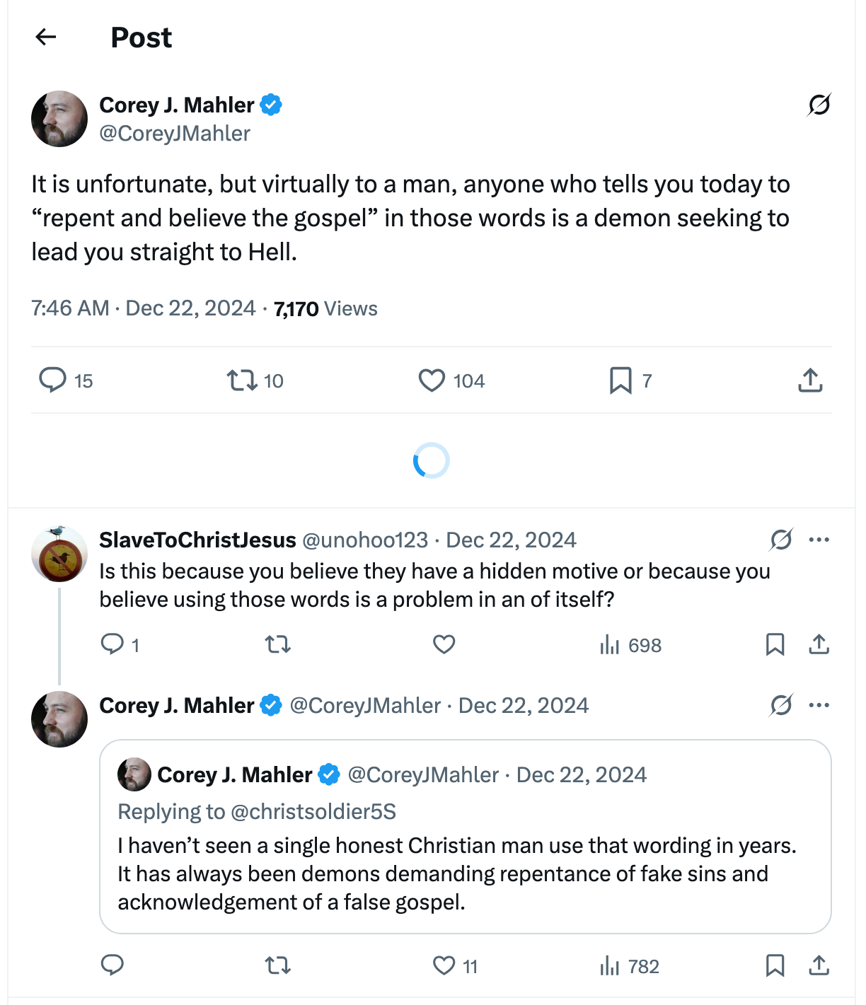 Post [15] by Corey J. Mahler on 12/22/2024