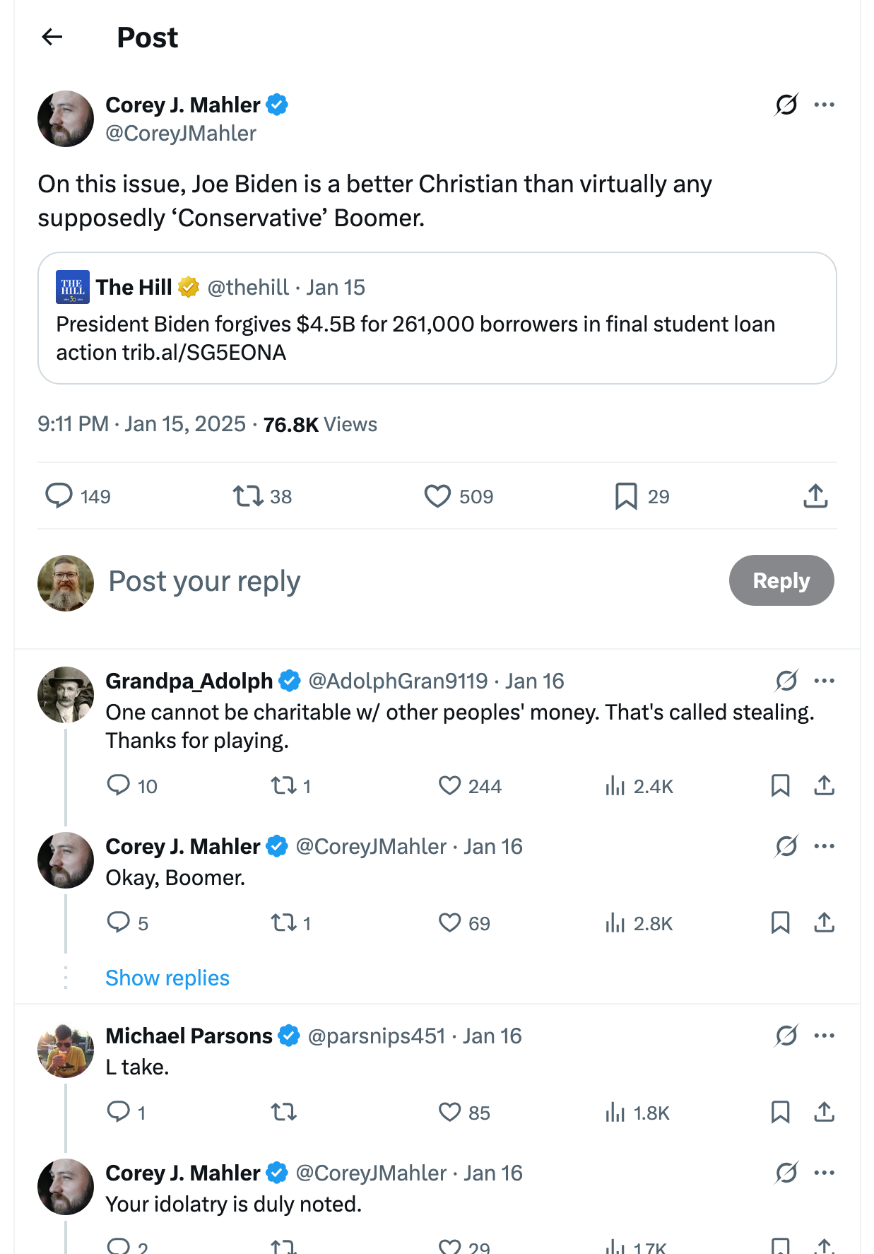 Post [23] by Corey J. Mahler on 01/16/2025