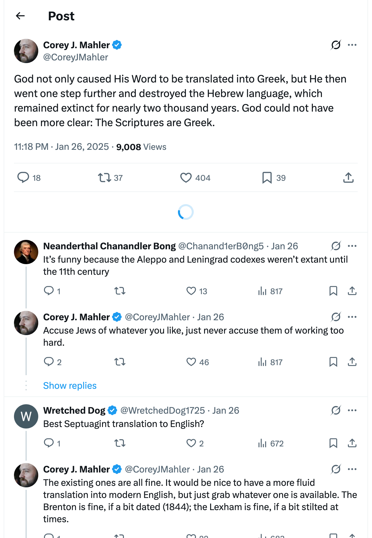 Post [29] by Corey J. Mahler on 01/27/2025