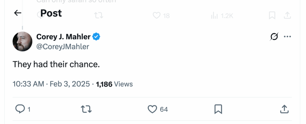 Post [36] by Corey J. Mahler on 02/03/2025