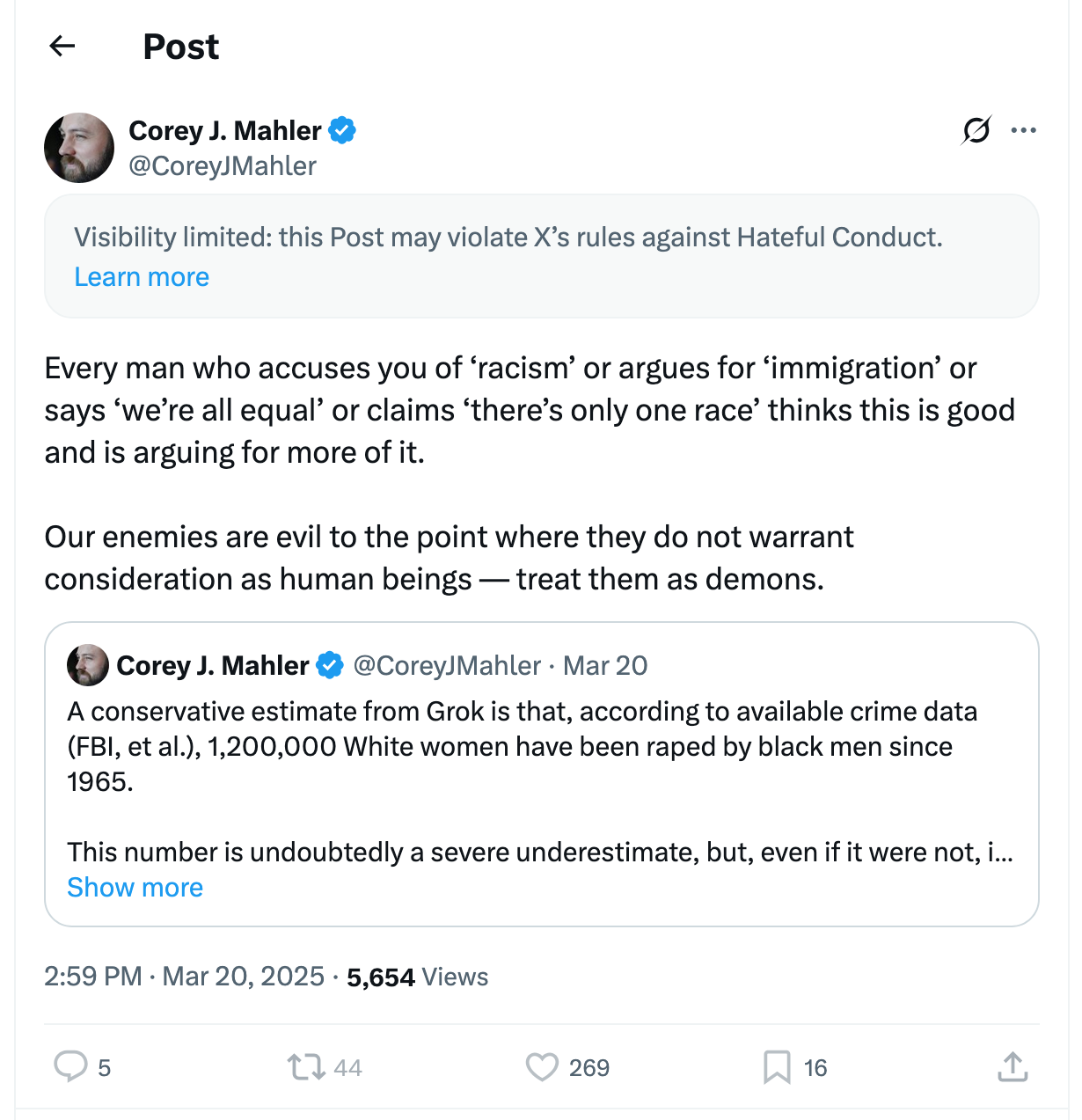 Post [69] by Corey J. Mahler on 03/20/2025