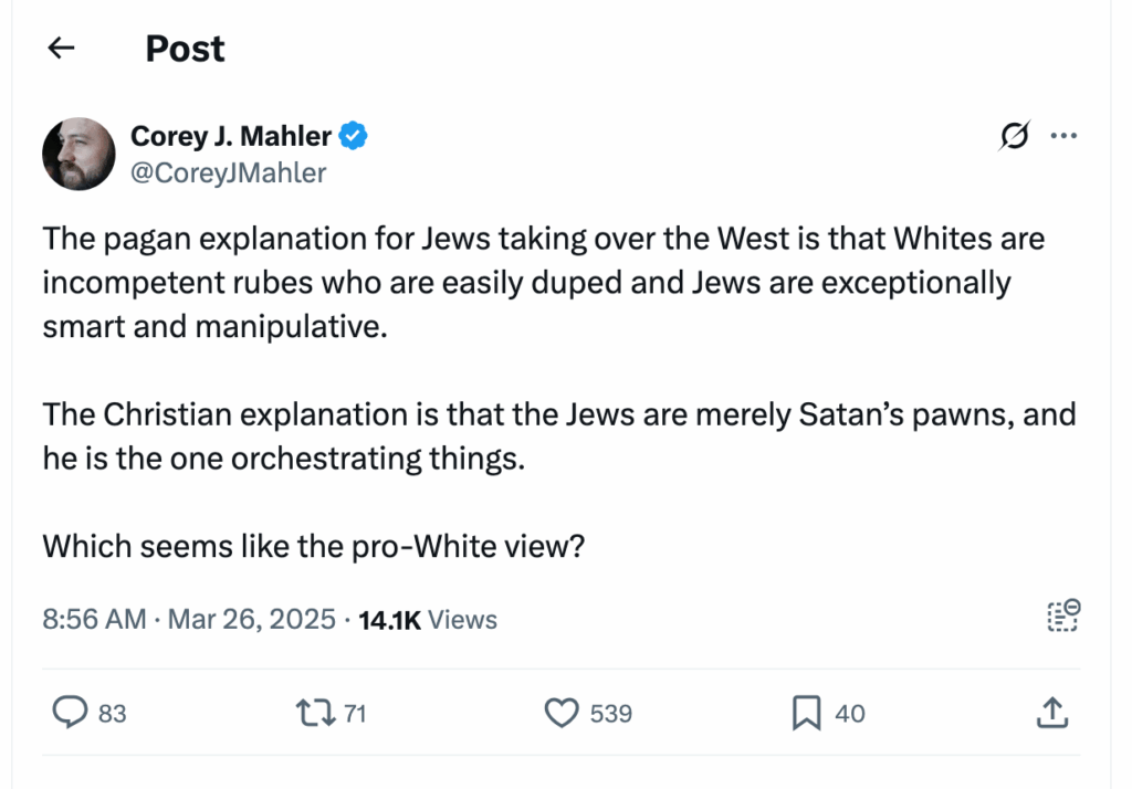 Post [86] by Corey J. Mahler on 03/26/2025