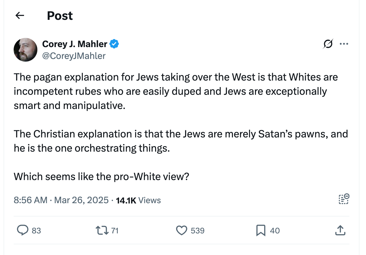 Post [86] by Corey J. Mahler on 03/26/2025