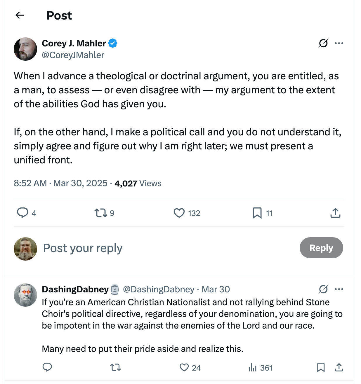 Post [96] by Corey J. Mahler on 03/30/2025