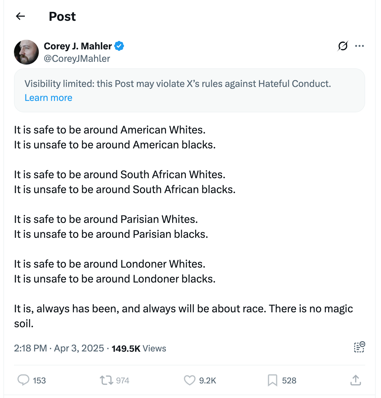 Post [105] by Corey J. Mahler on 04/03/2025