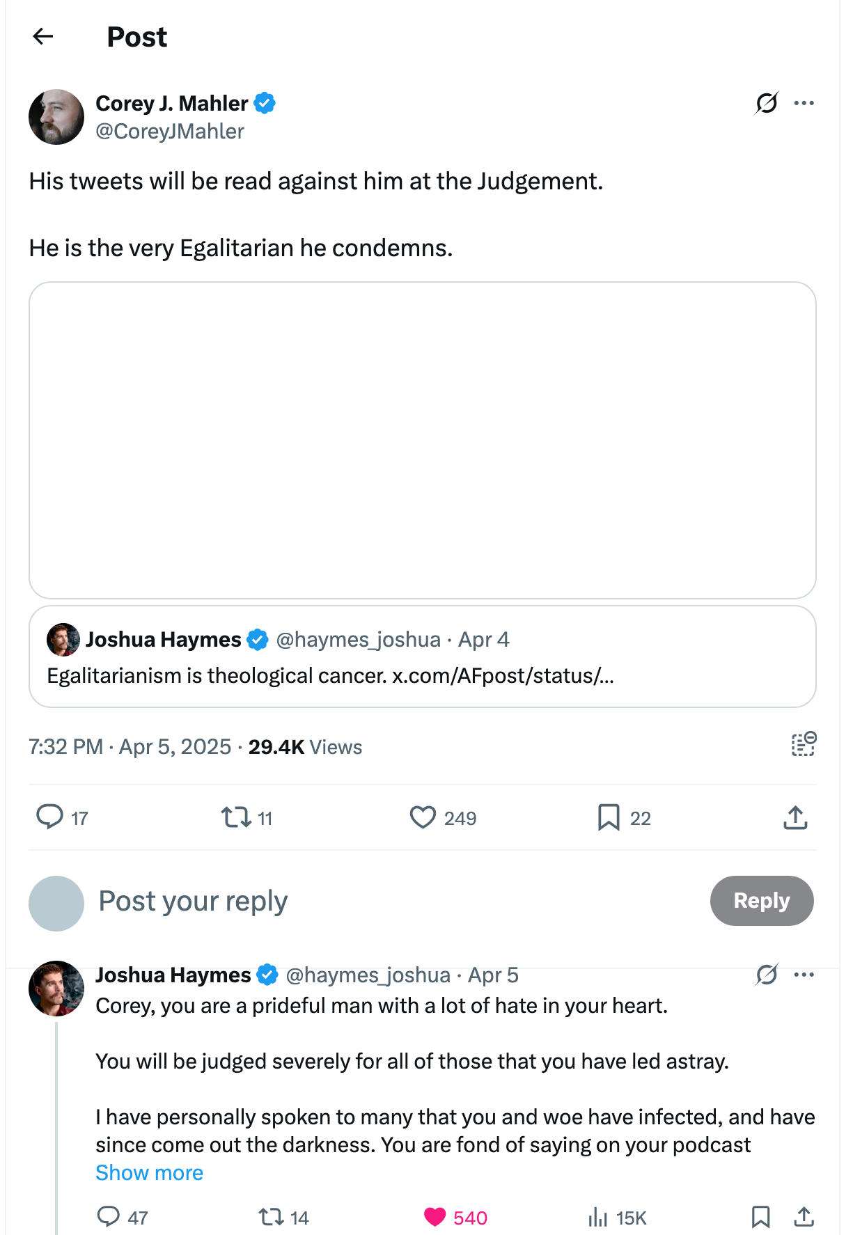 Post [108] by Corey J. Mahler on 04/05/2025