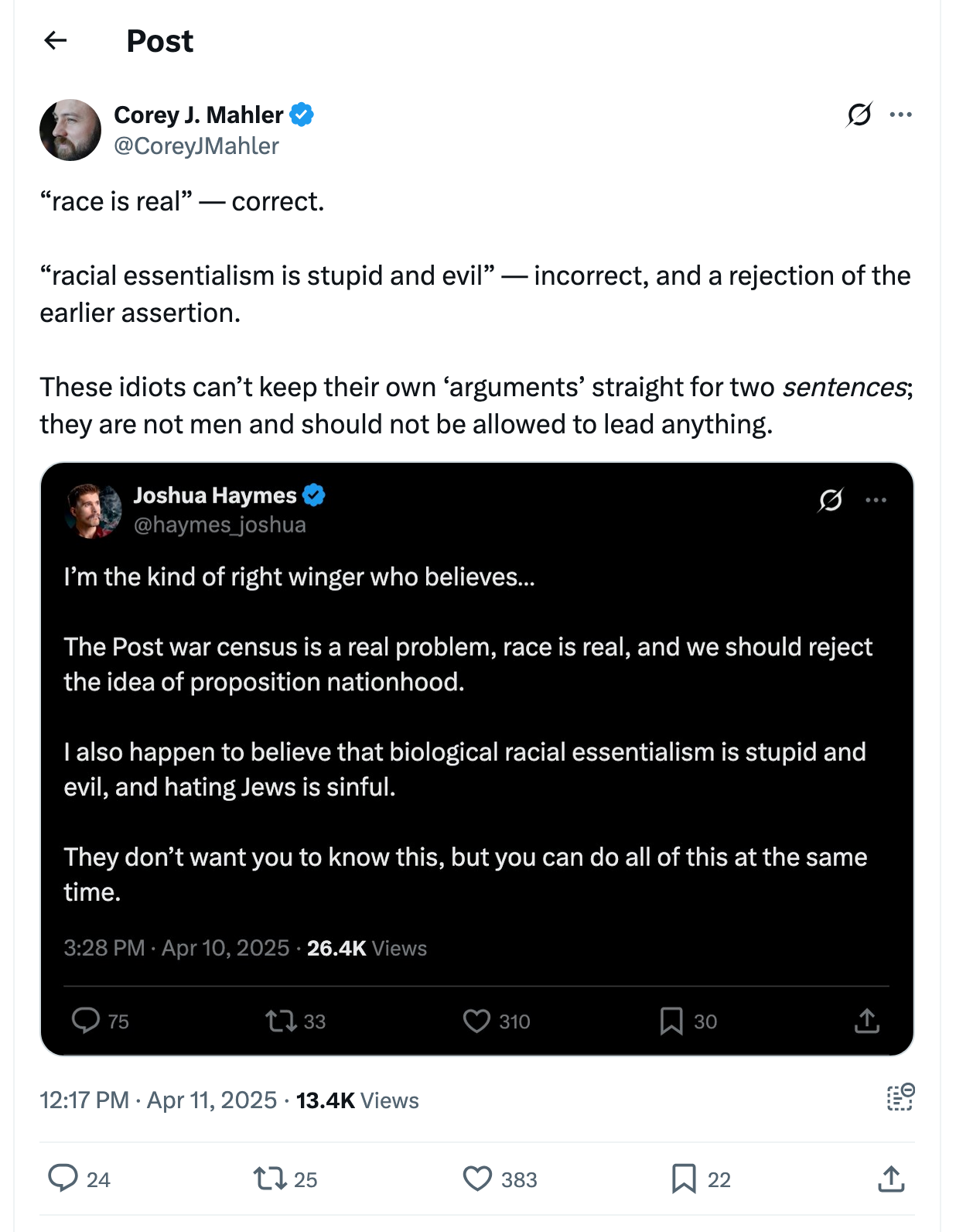 Post [129] by Corey J. Mahler on 04/11/2025