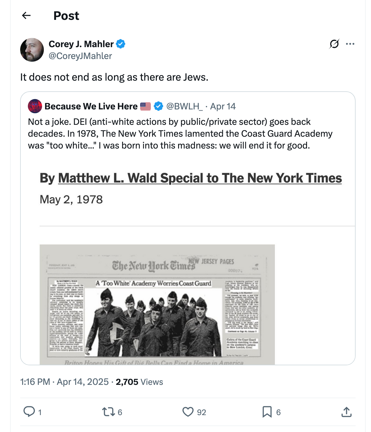 Post [137] by Corey J. Mahler on 04/14/2025