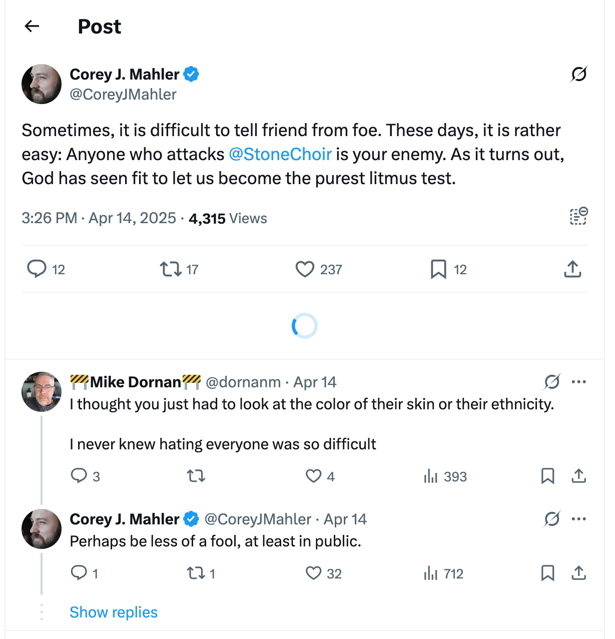 Post [138] by Corey J. Mahler on 04/14/2025